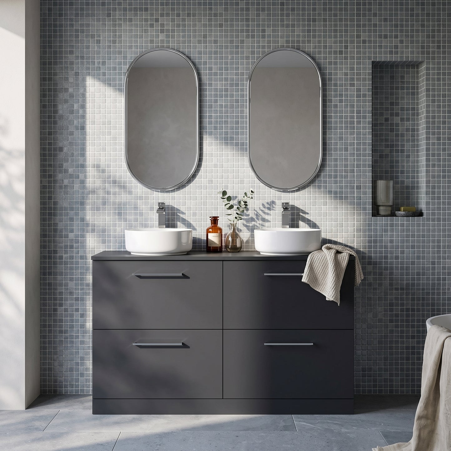 Fairford Aspri Soft Black 1200mm 4 Drawer Floorstanding Vanity Unit with Worktop