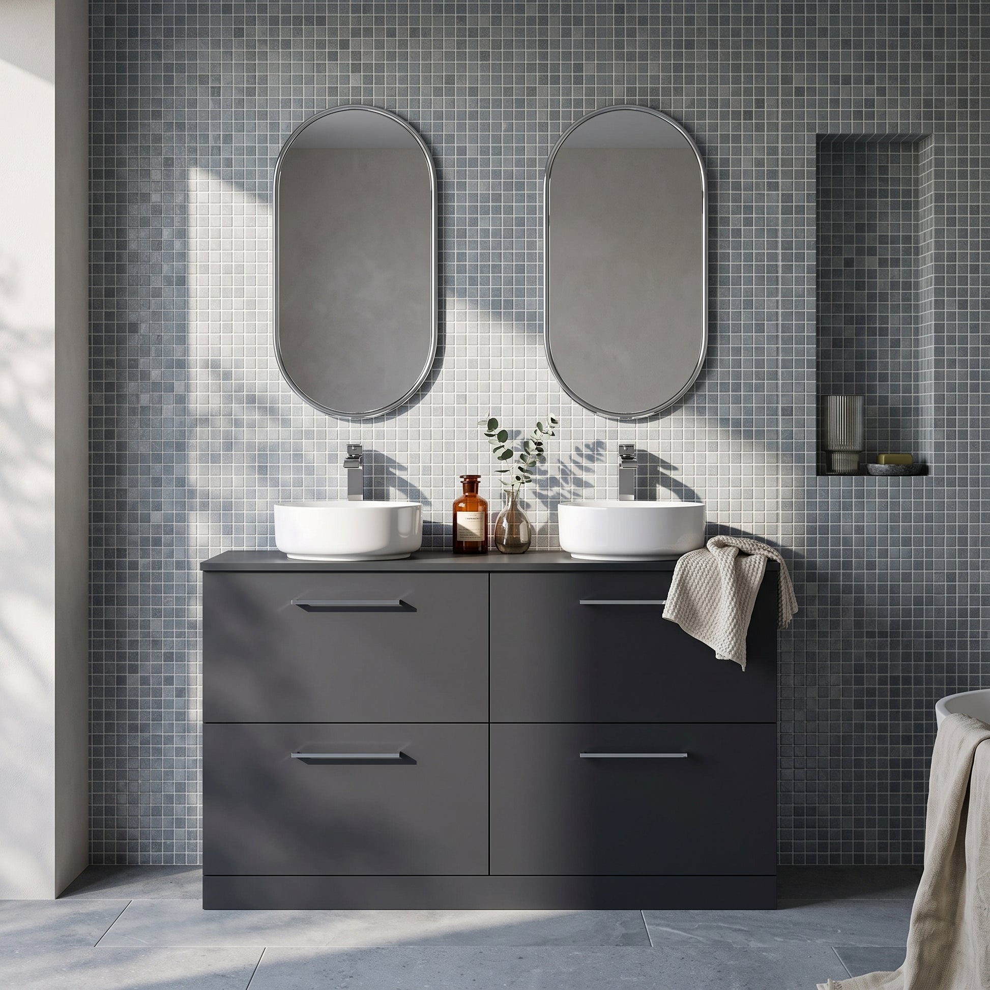 Fairford Aspri Soft Black 1200mm 4 Drawer Floorstanding Vanity Unit with Worktop