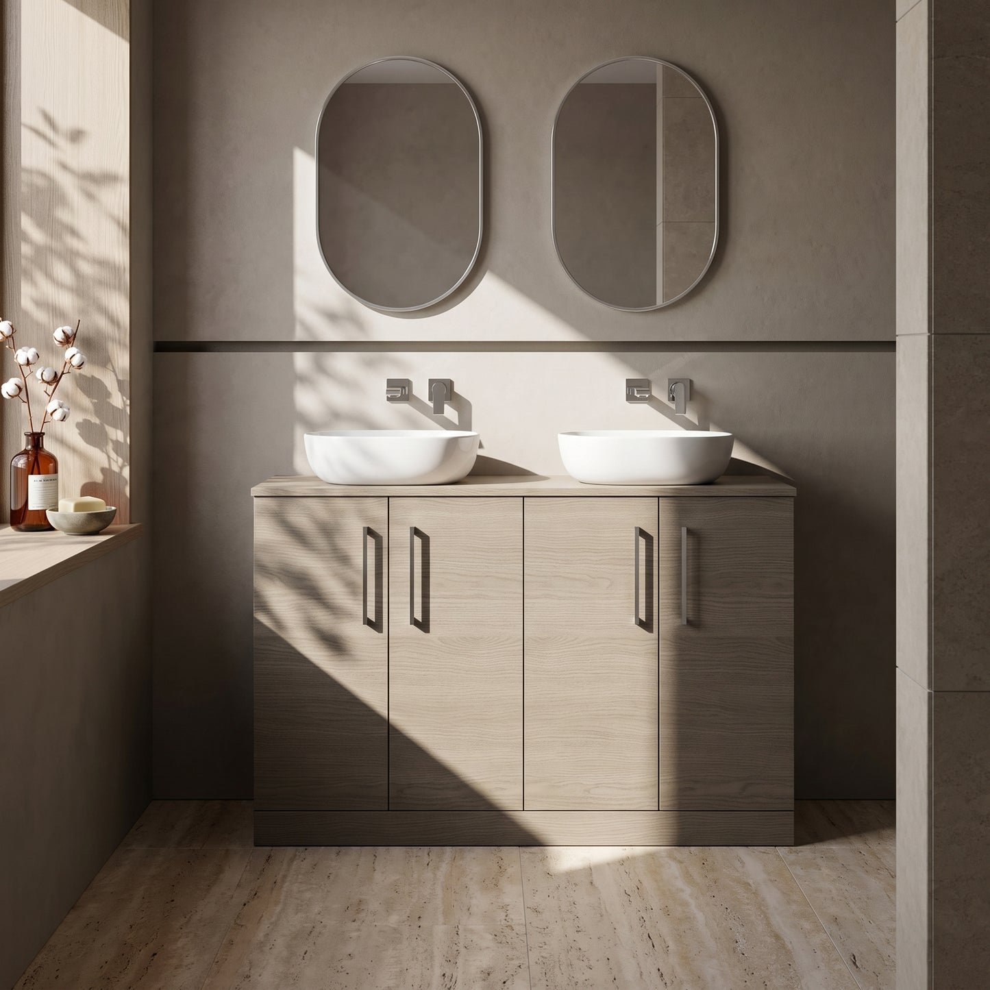 Fairford Aspri Solace Oak 1200mm 4 Door Floorstanding Vanity Unit with Worktop