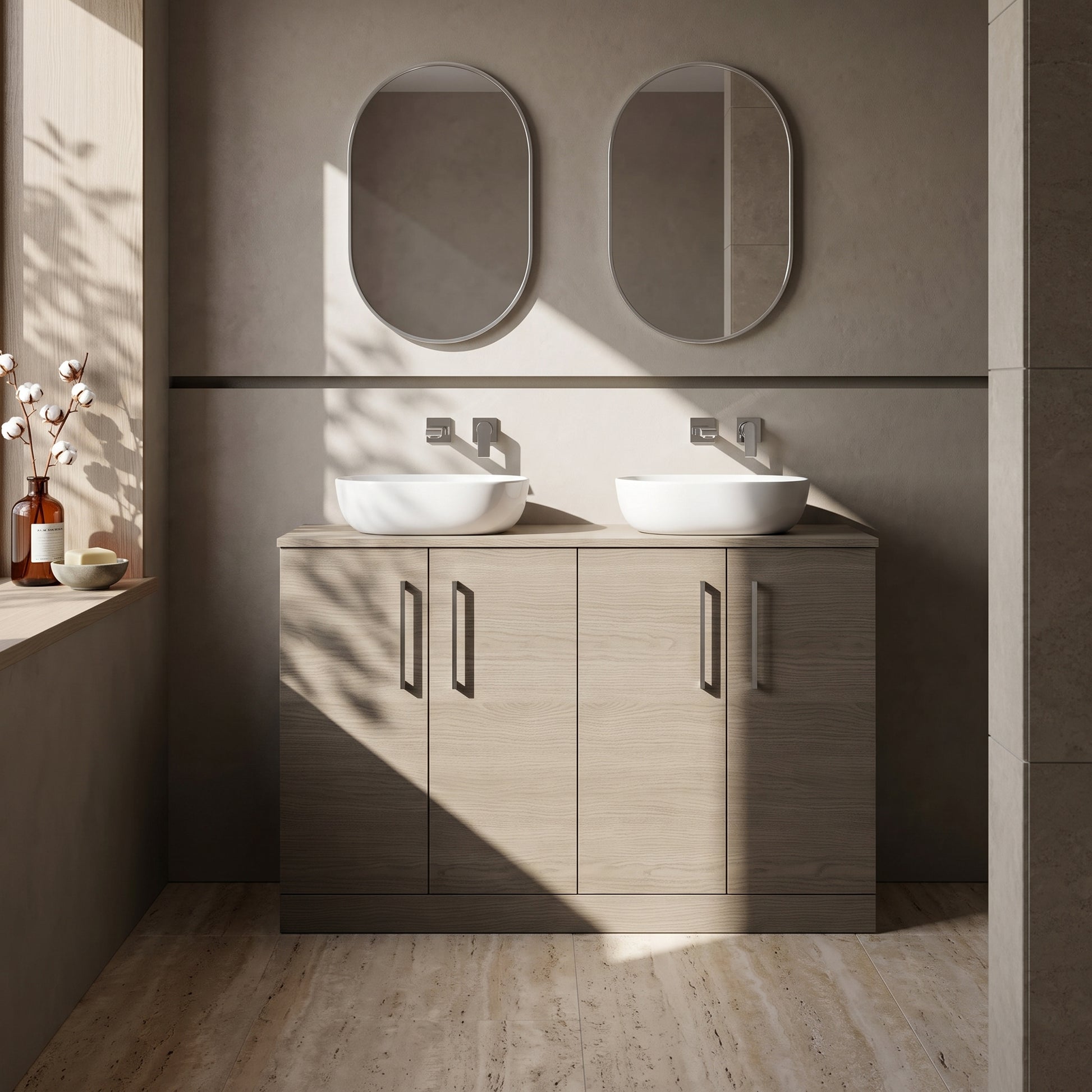 Fairford Aspri Solace Oak 1200mm 4 Door Floorstanding Vanity Unit with Worktop
