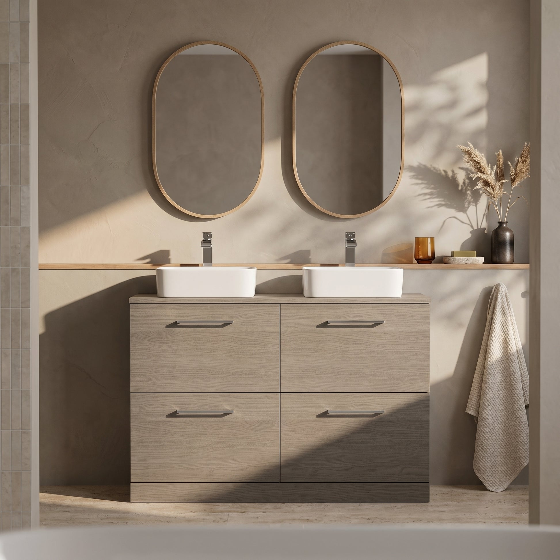 Fairford Aspri Solace Oak 1200mm 4 Drawer Floorstanding Vanity Unit with Worktop