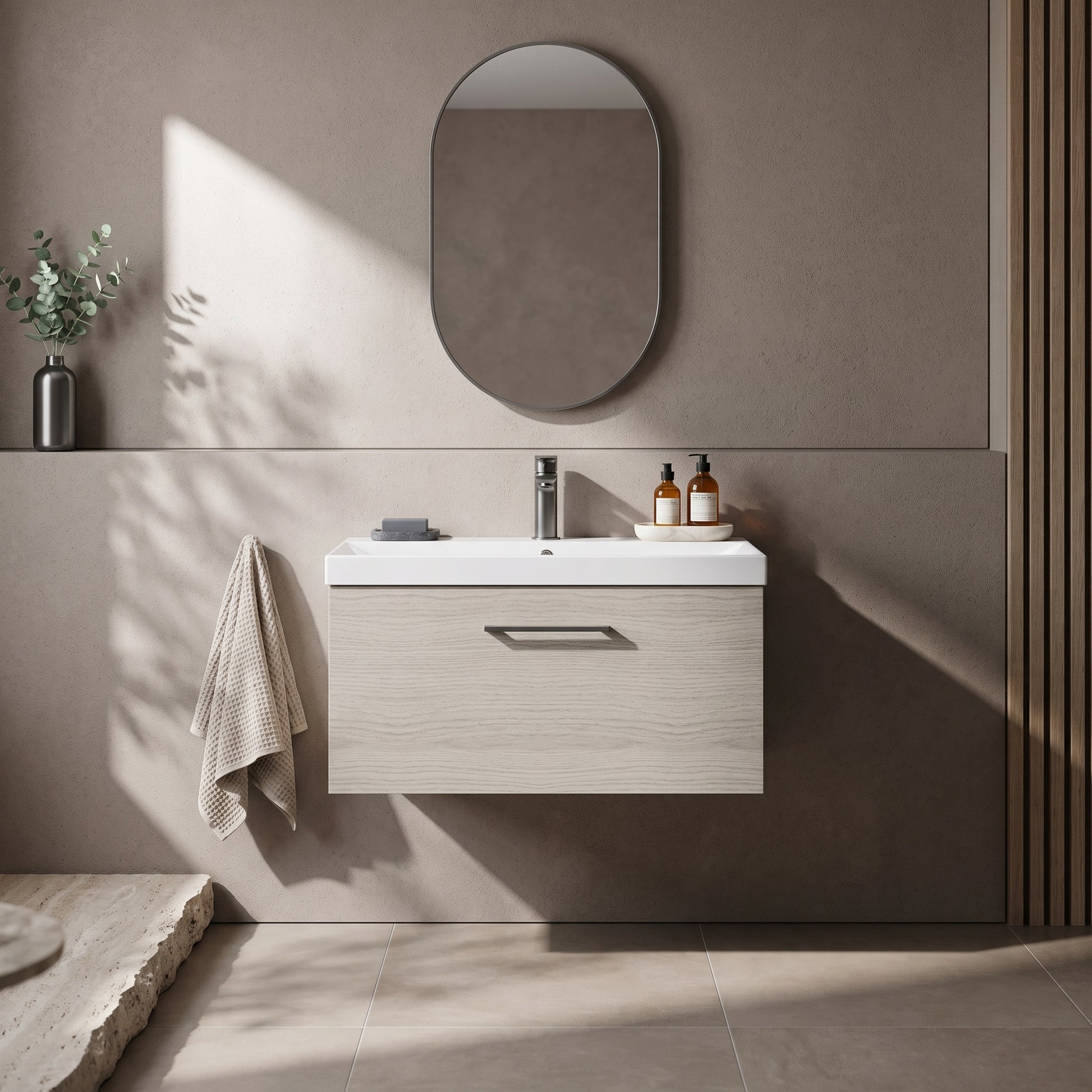 Fairford Aspri 800mm Solace Oak 1-Drawer Wall Hung Vanity Unit