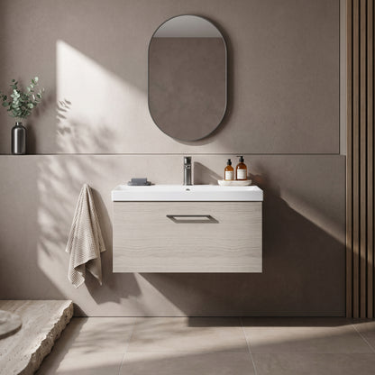 Fairford Aspri 800mm Solace Oak 1-Drawer Wall Hung Vanity Unit