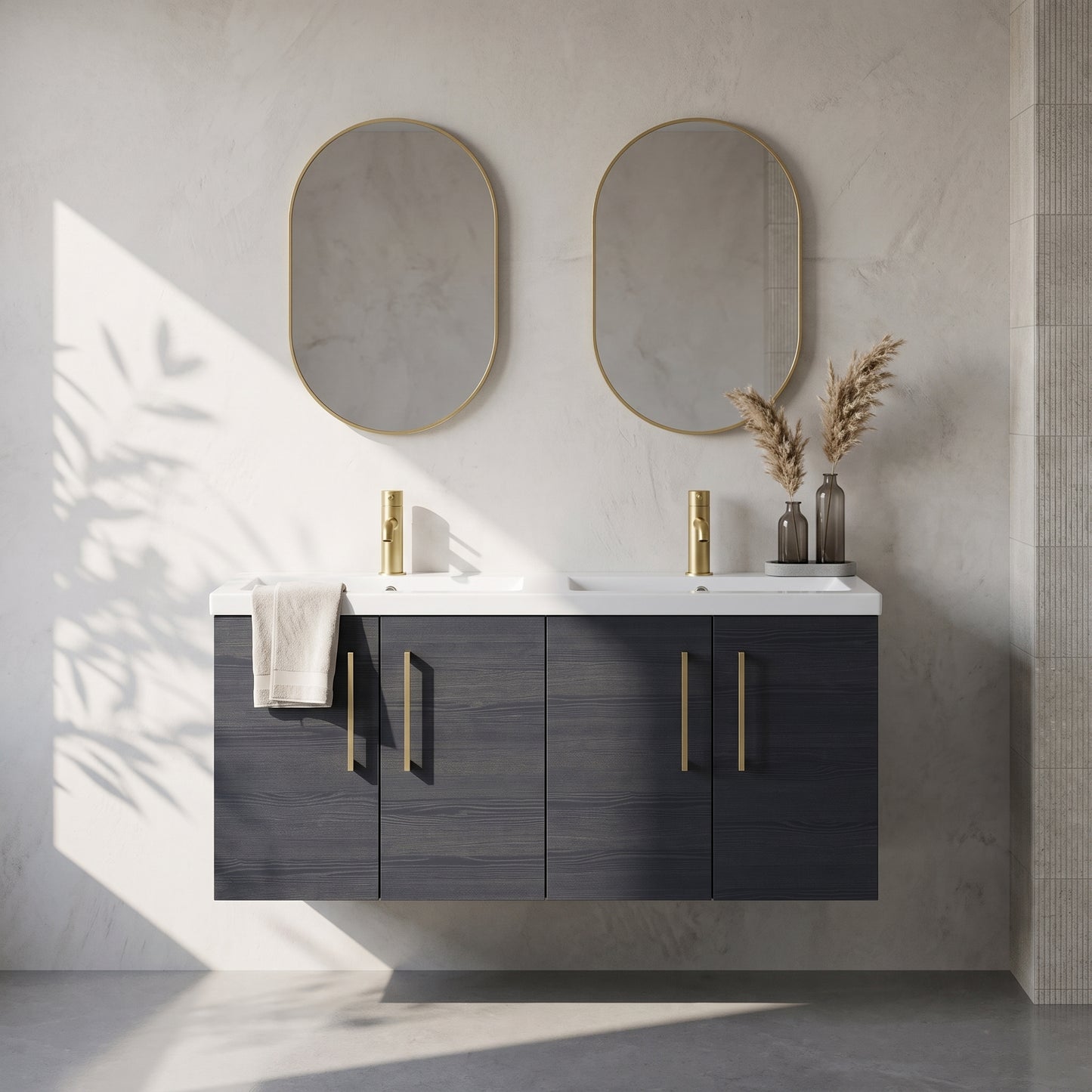 Fairford Aspri Black Woodgrain 1200mm 4 Door Wall Hung Vanity Unit