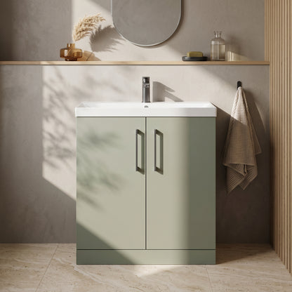 Fairford Aspri Satin Green 800mm 2 Door Floorstanding Vanity Unit