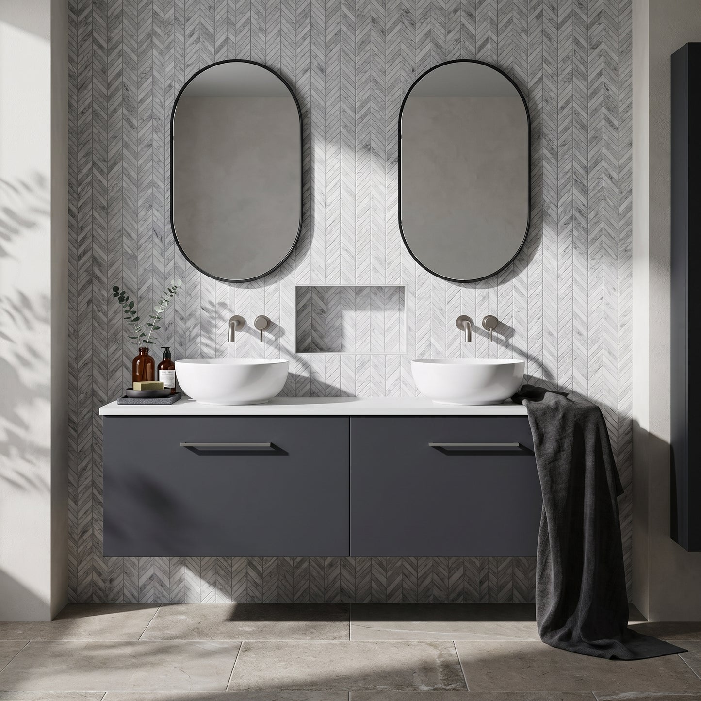 Fairford Aspri Soft Black 1200mm 4 Door Floorstanding Vanity Unit with Worktop