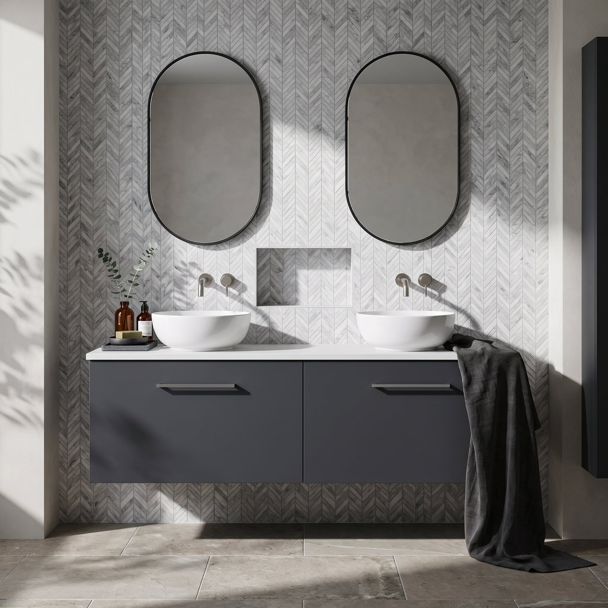 Fairford Aspri Soft Black 1200mm 4 Door Floorstanding Vanity Unit with Worktop