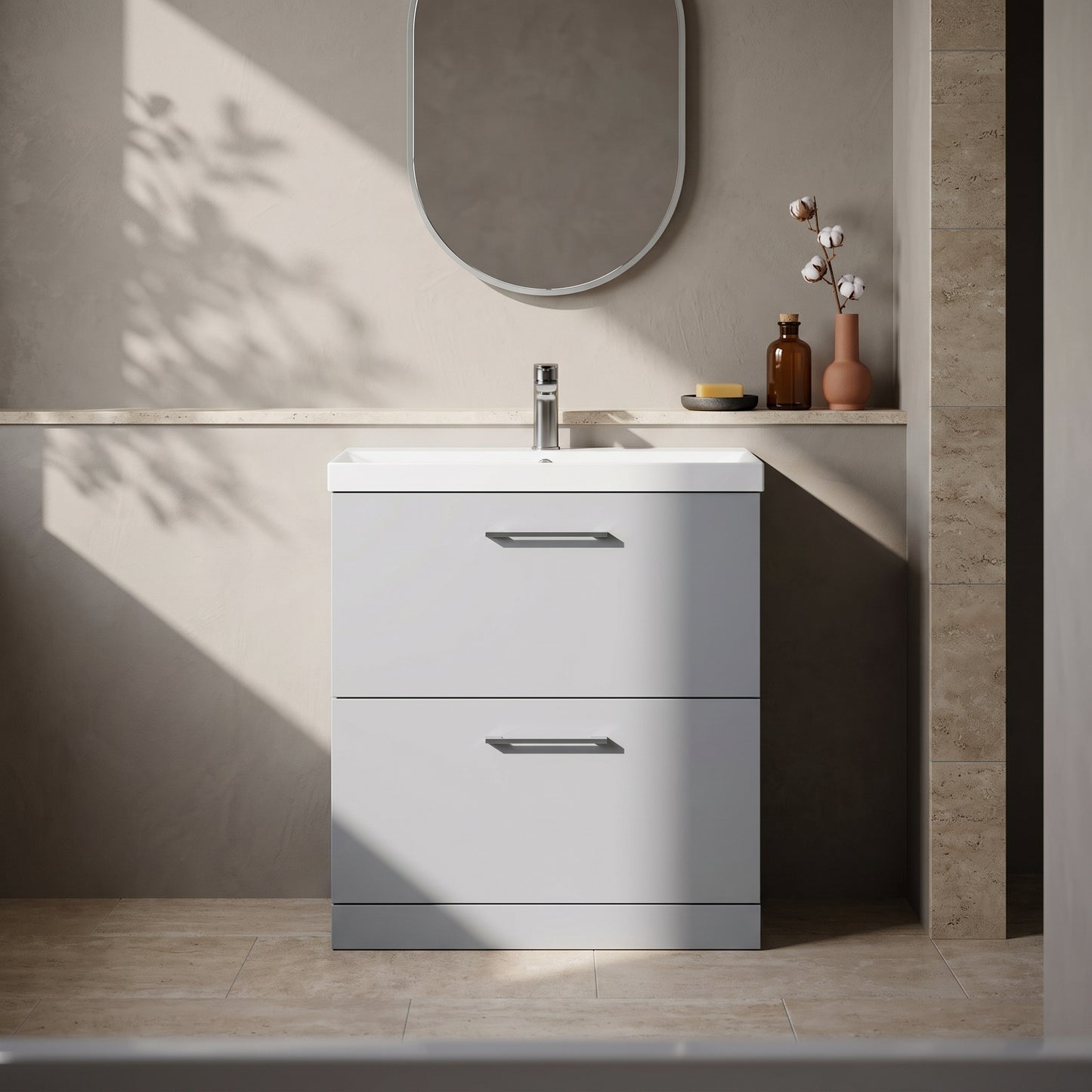 Fairford Aspri Satin Grey 800mm 2 Drawer Floorstanding Vanity Unit