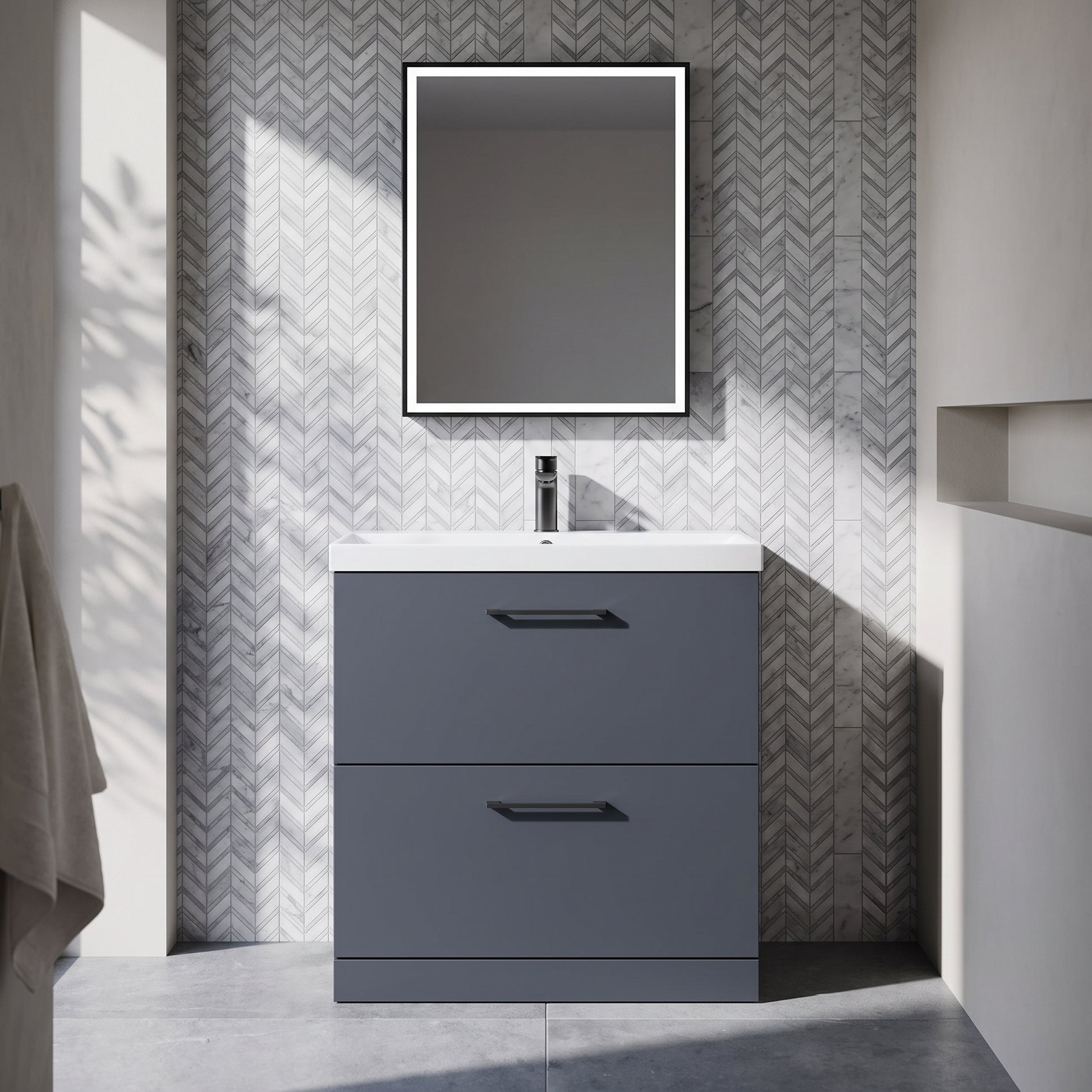 Fairford Aspri Soft Black 800mm 2 Drawer Floorstanding Vanity Unit