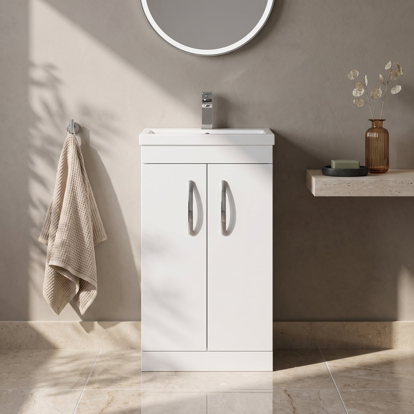 Fairford Carnation 500mm Gloss White Floor Standing 2 Door Vanity Unit, with Basin