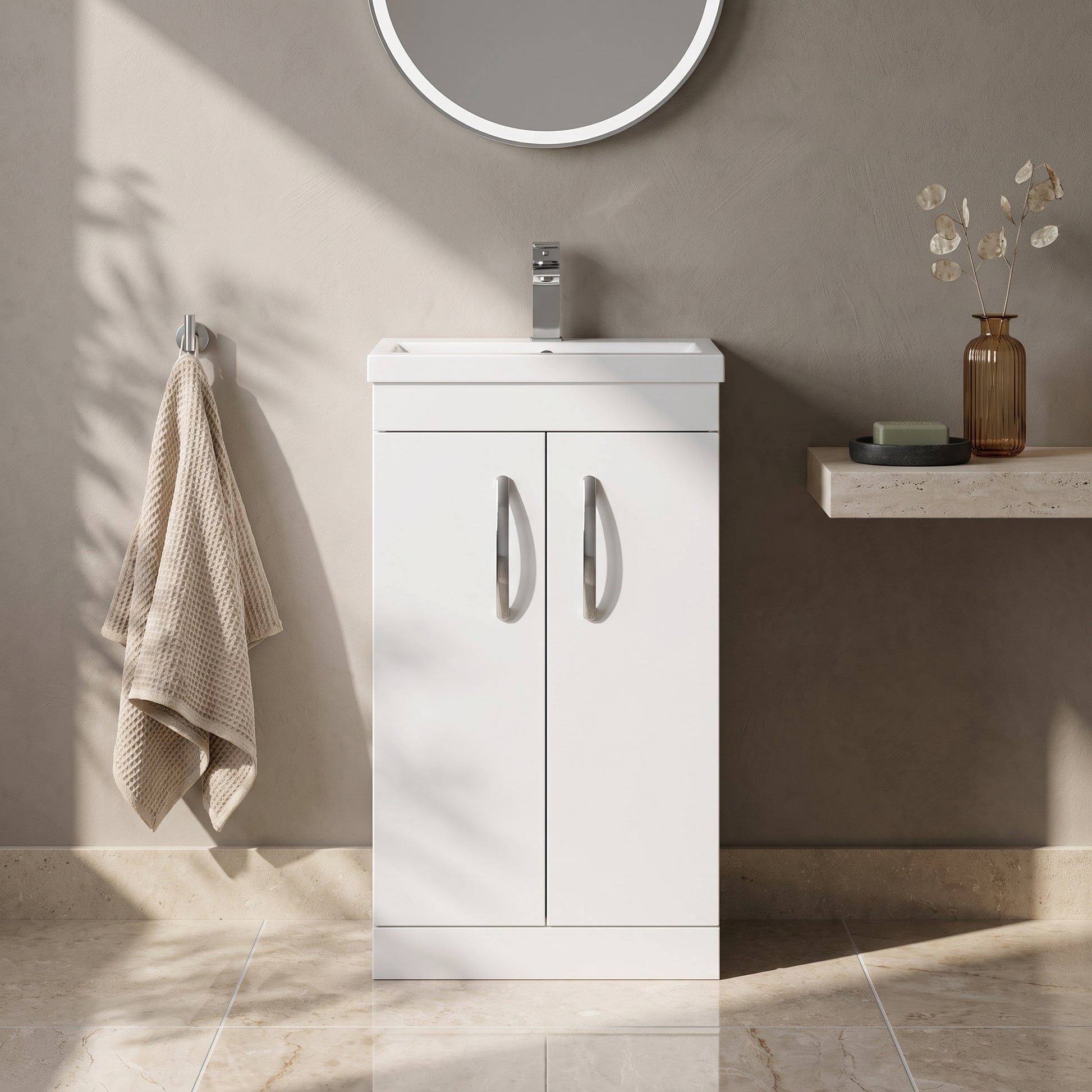 Fairford Carnation 500mm Gloss White Floor Standing 2 Door Vanity Unit, with Basin