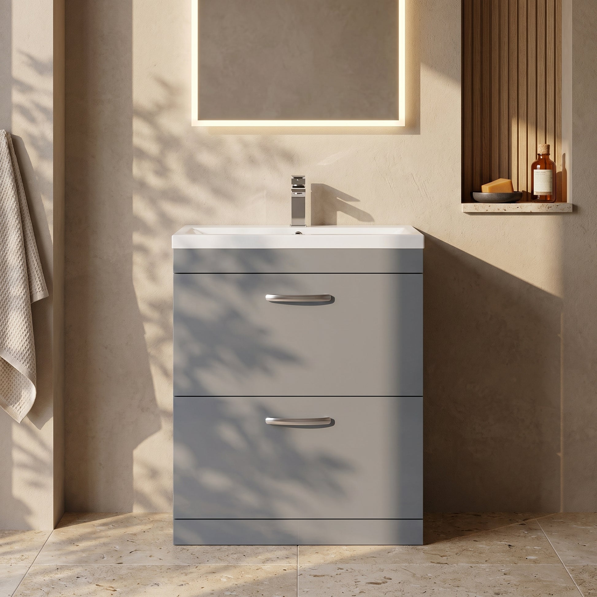 Fairford Carnation 800mm Gloss Grey Floor Standing 2 Drawer Vanity Unit, with Basin