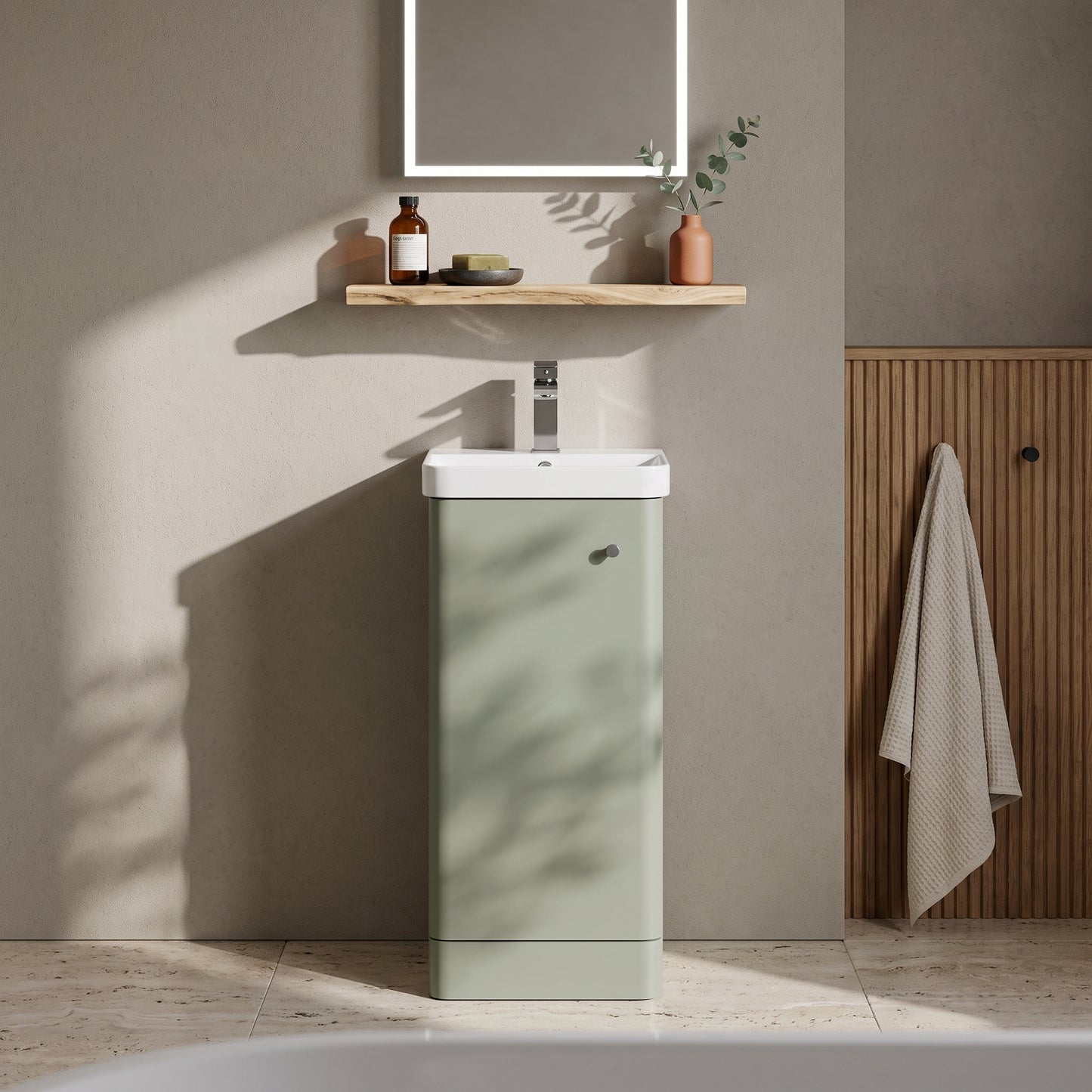 Fairford Crayo Satin Green 400mm 1 Door Floorstanding Vanity Unit