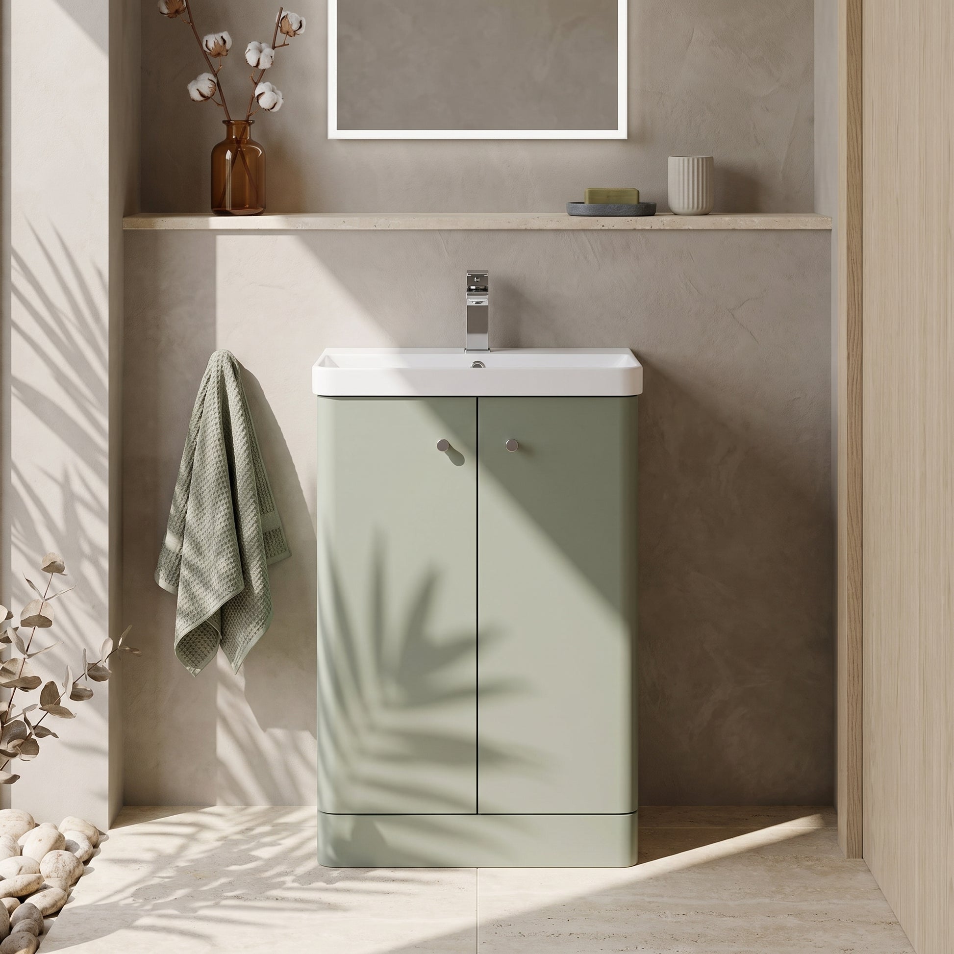 Fairford Crayo Satin Green 600mm 2 Door Floorstanding Vanity Unit