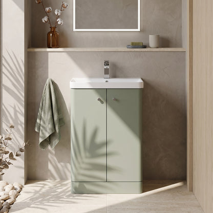 Fairford Crayo Satin Green 600mm 2 Door Floorstanding Vanity Unit