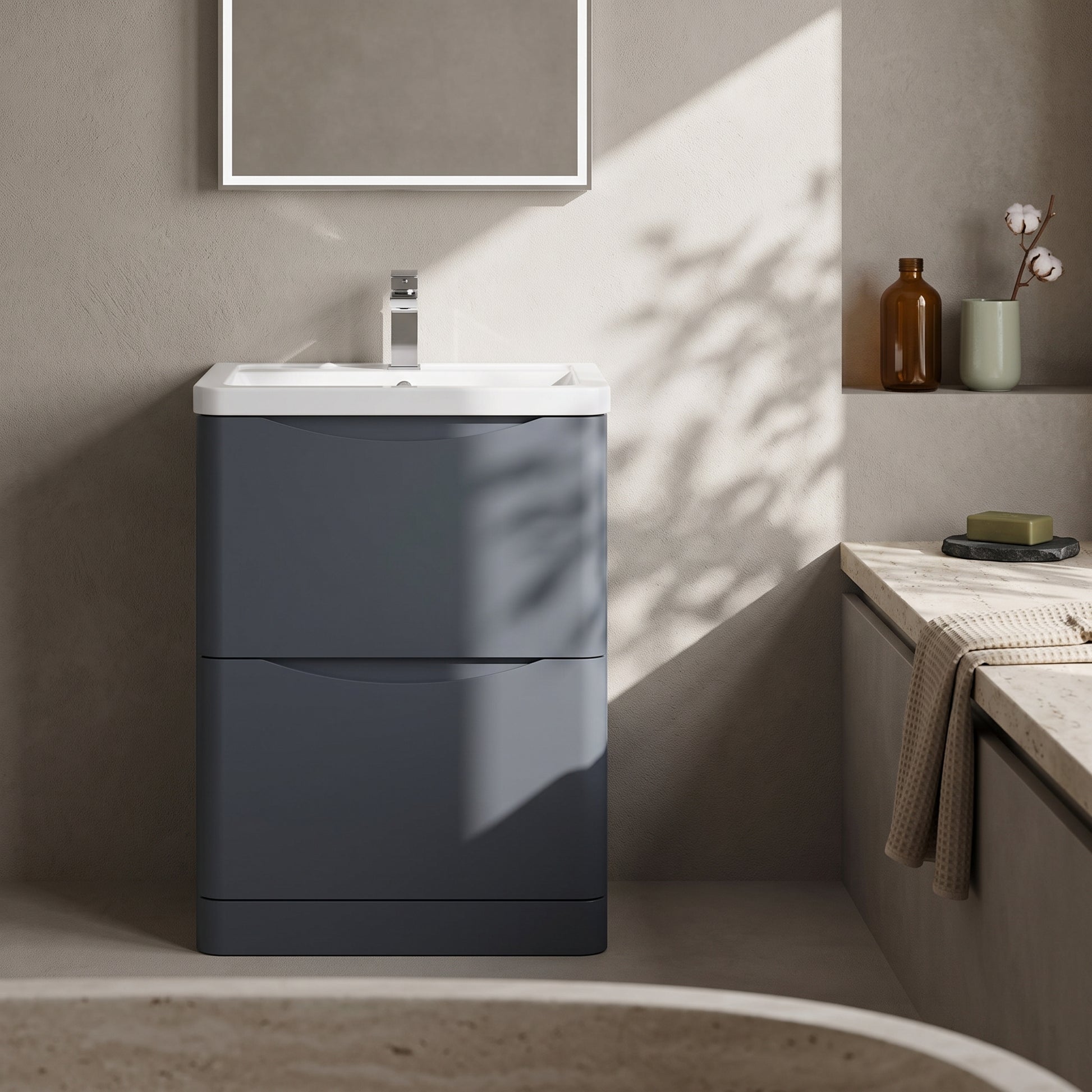 Fairford Eclipse 600mm 2 Drawer Satin Anthracite Floor Standing Vanity Unit