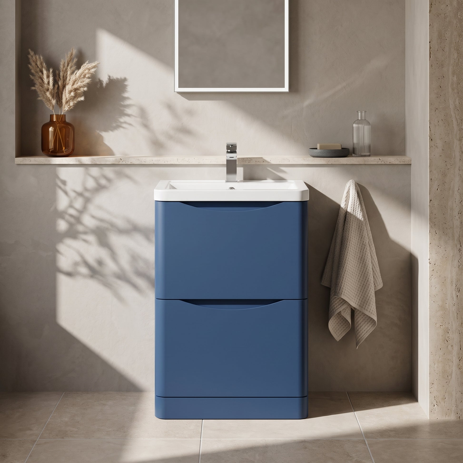 Fairford Eclipse 600mm 2 Drawer Satin Blue Floor Standing Vanity Unit