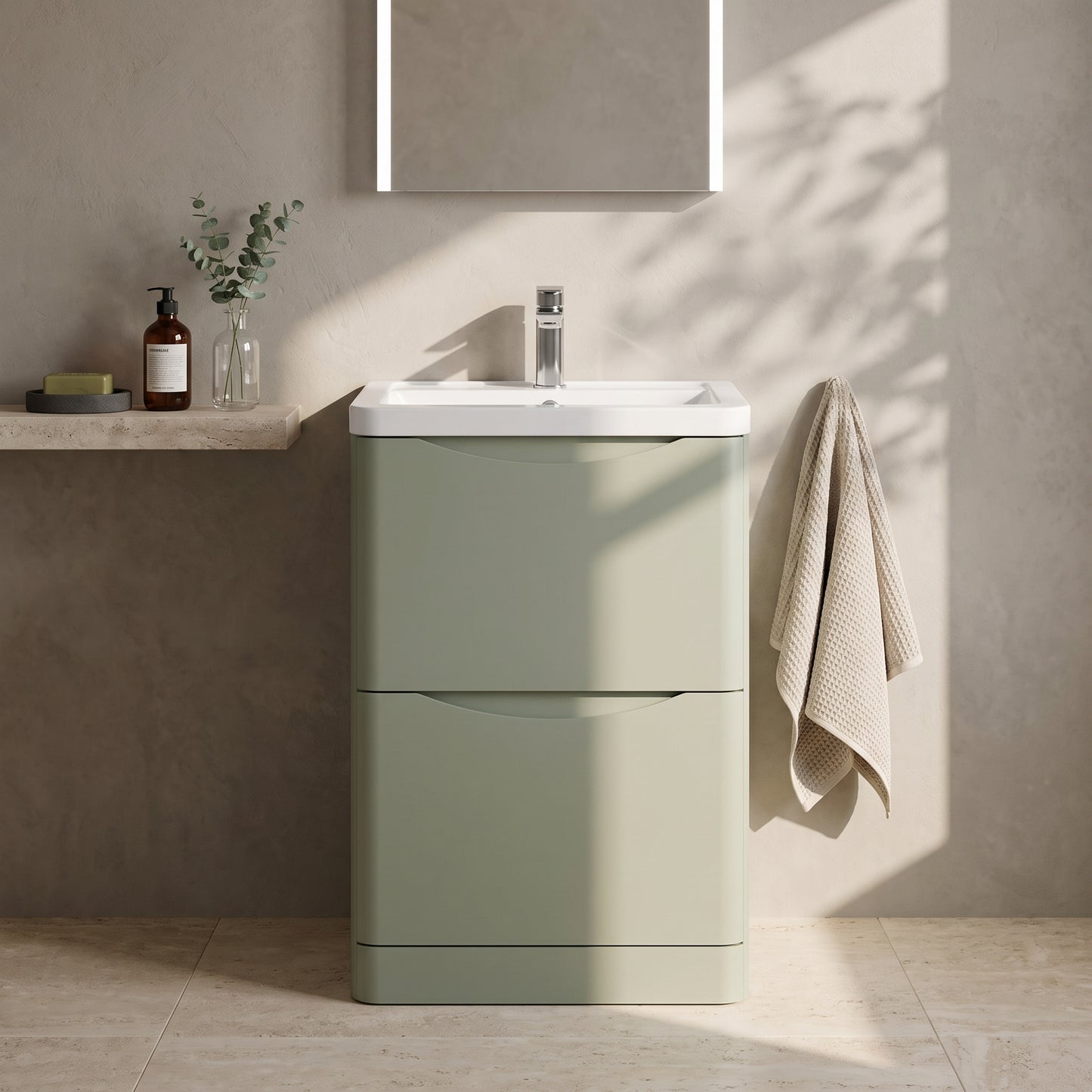 Fairford Eclipse 600mm 2 Drawer Satin Green Floor Standing Vanity Unit