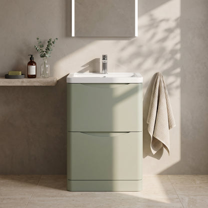 Fairford Eclipse 600mm 2 Drawer Satin Green Floor Standing Vanity Unit