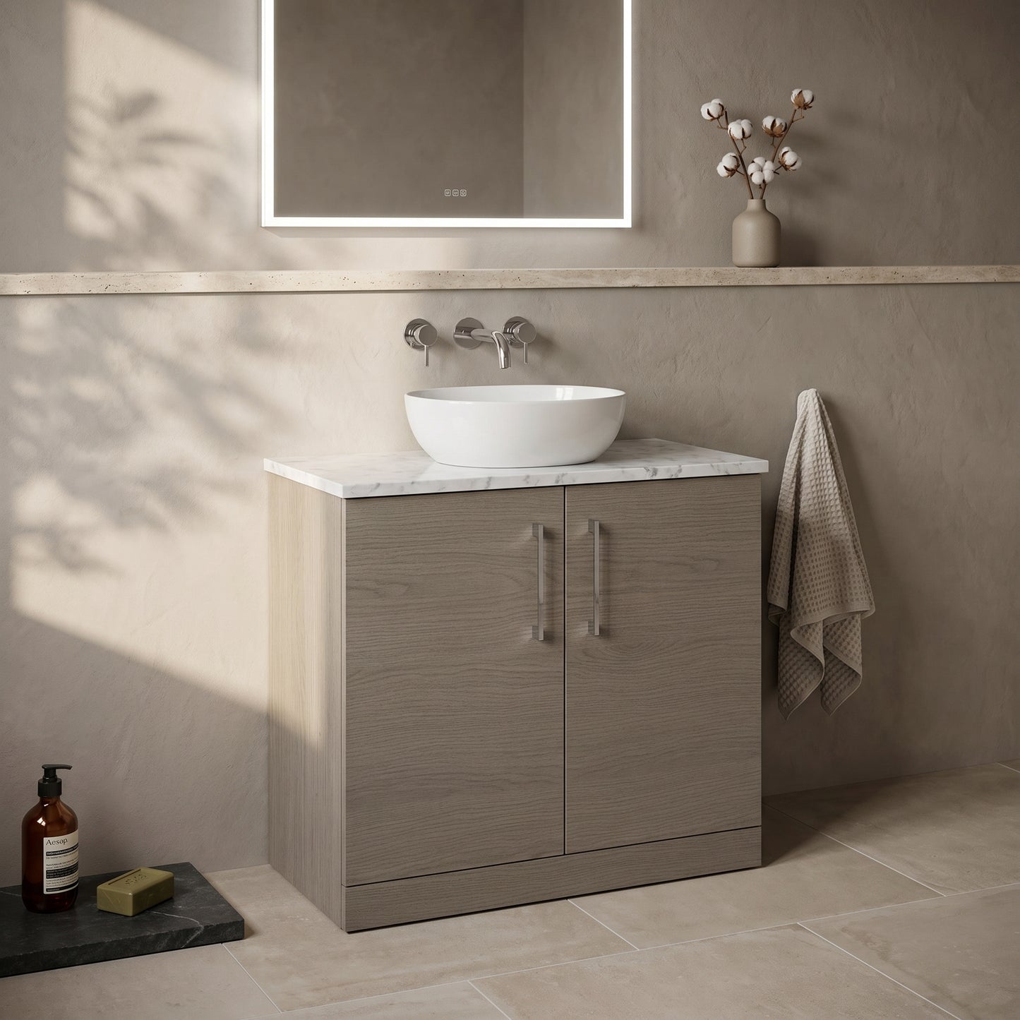 Fairford Aspri Solace Oak 800mm 2 Door Floorstanding Vanity Unit