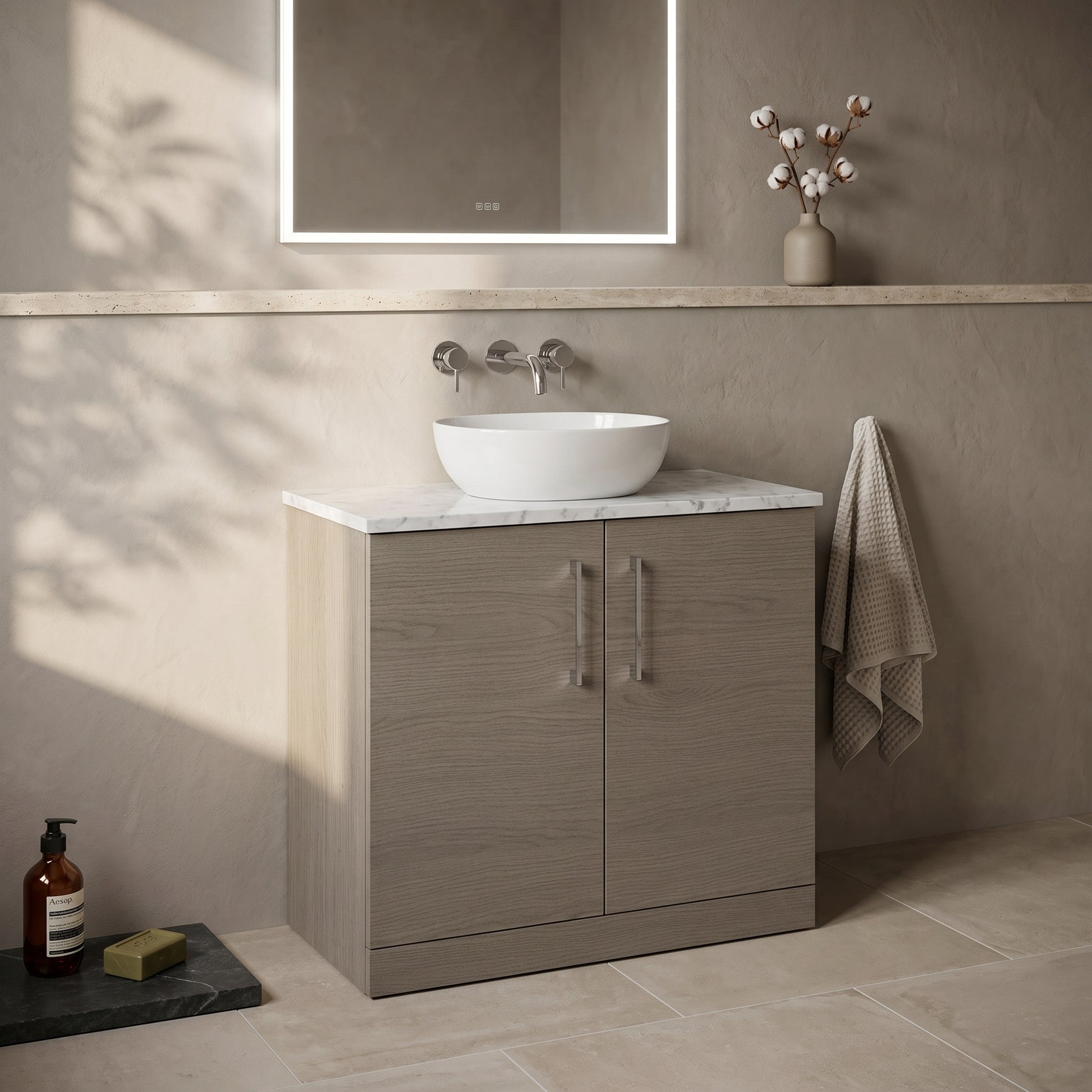 Fairford Aspri Solace Oak 800mm 2 Door Floorstanding Vanity Unit
