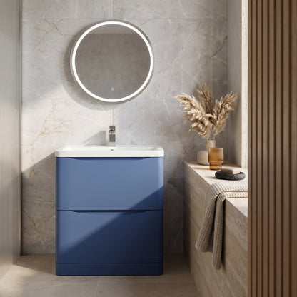 Fairford Eclipse 800mm 2 Drawer Satin Blue Floor Standing Vanity Unit