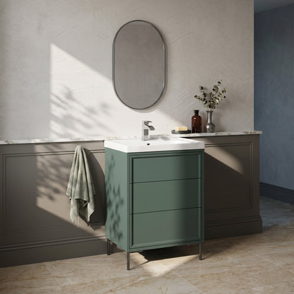 Fairford Elan Marin Green 600mm Floorstanding Vanity Unit with Gunmetal Legs