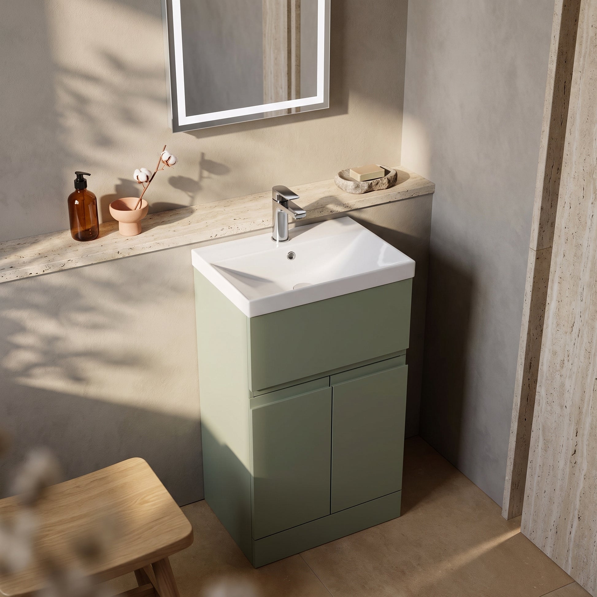 Fairford Finesse 500mm Satin Green Floorstanding 2-Door/Drawer Vanity
