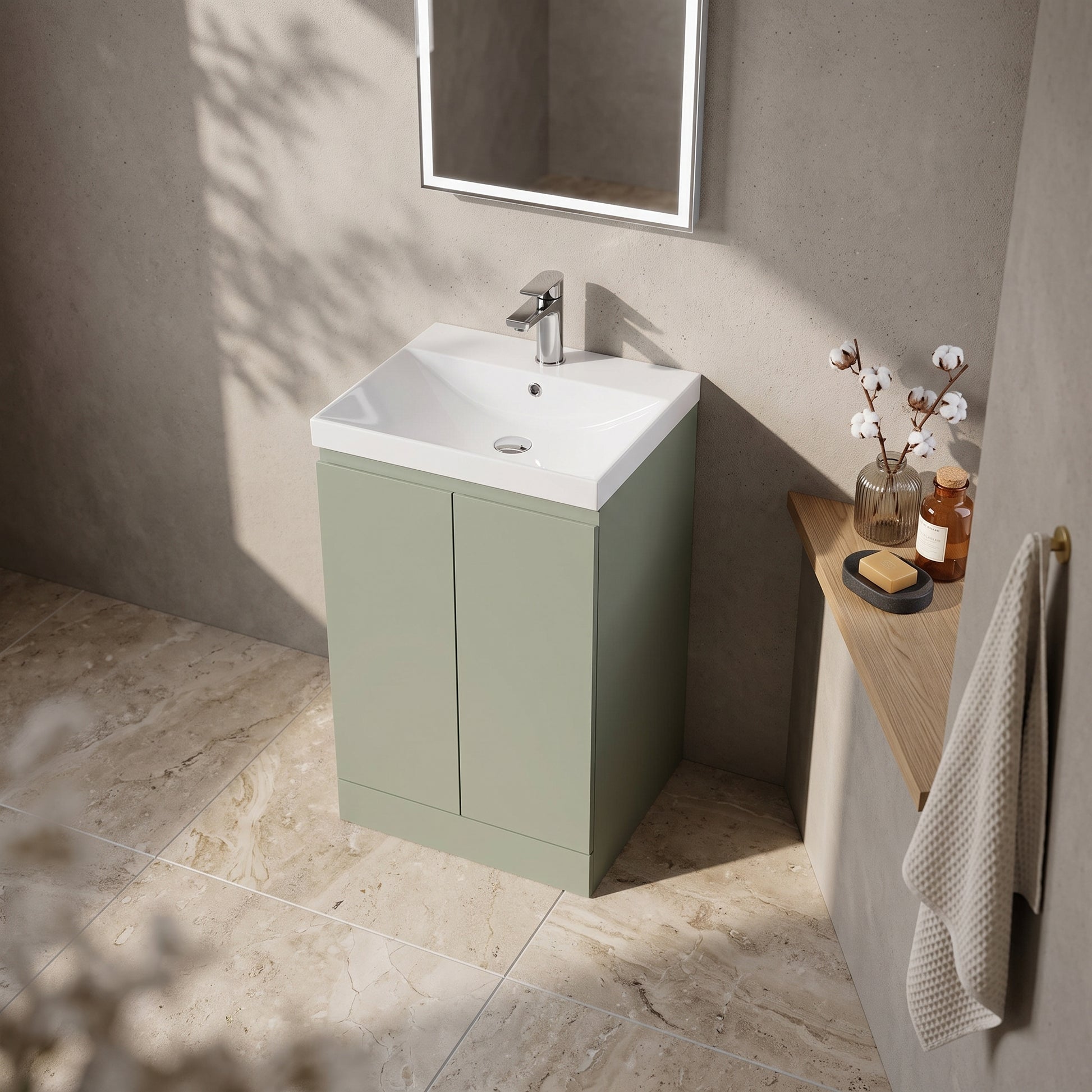 Fairford Finesse 500mm Satin Green Floorstanding 2-Door Vanity Unit