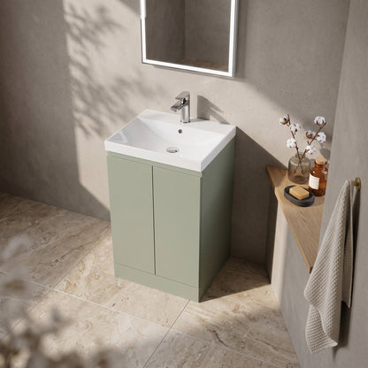 Fairford Finesse 500mm Satin Green Floorstanding 2-Door Vanity Unit