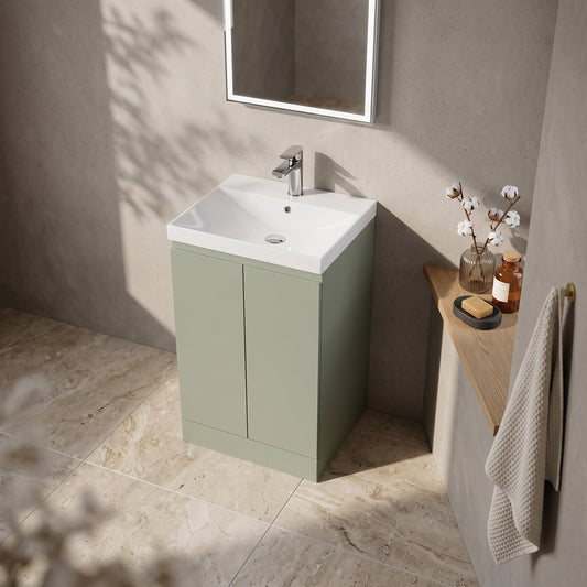 Fairford Finesse 500mm Satin Green Floorstanding 2-Door Vanity Unit