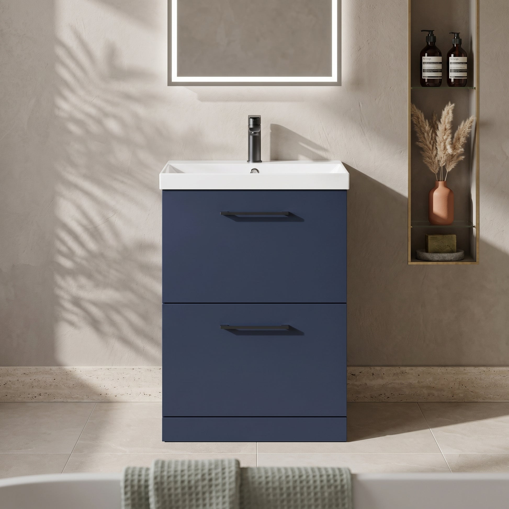 Fairford Fairford Aspri Midnight Blue 600mm 2 Drawer Floorstanding Vanity Unit