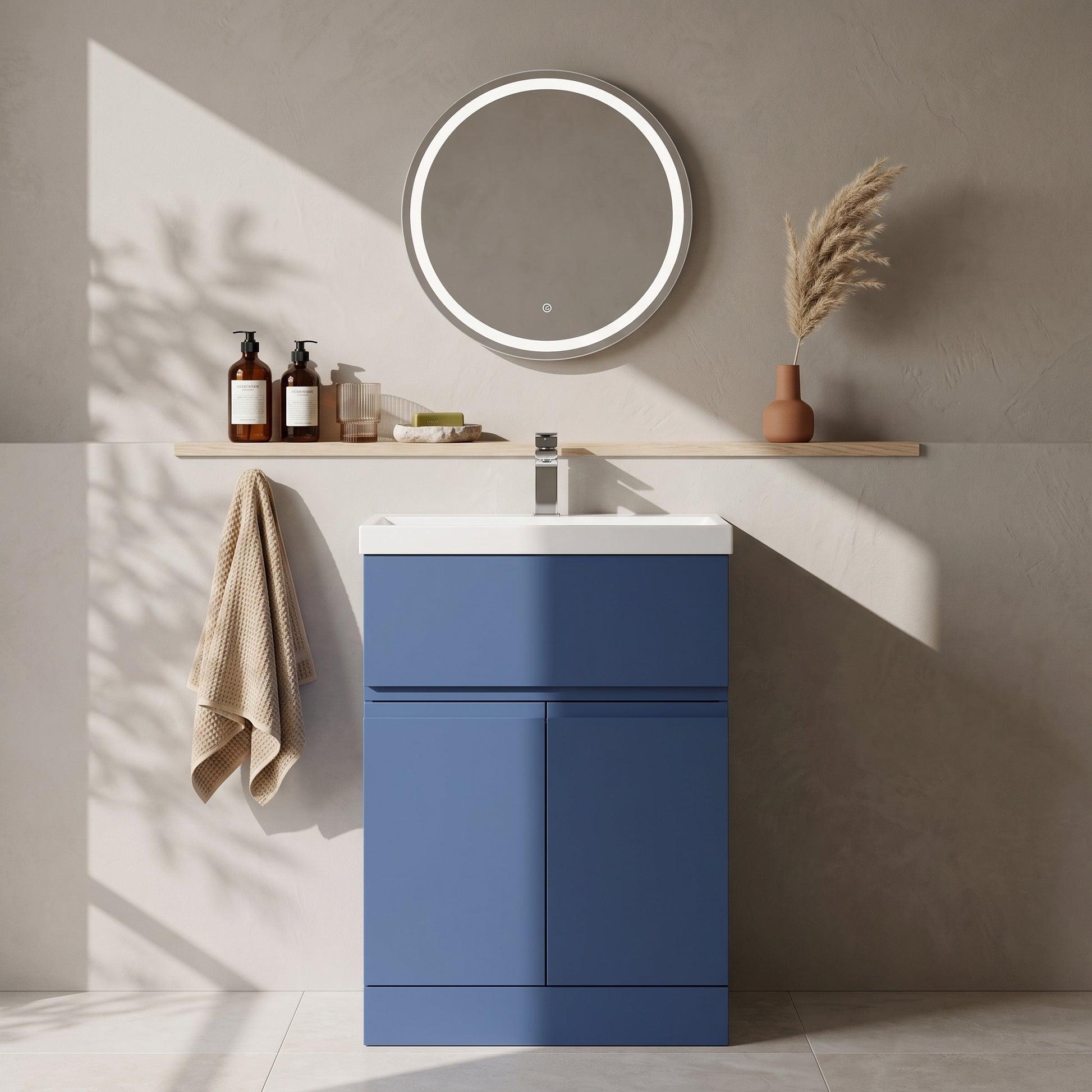 Fairford Finesse 600mm Satin Blue Floor Standing Vanity Unit, with Top Drawer
