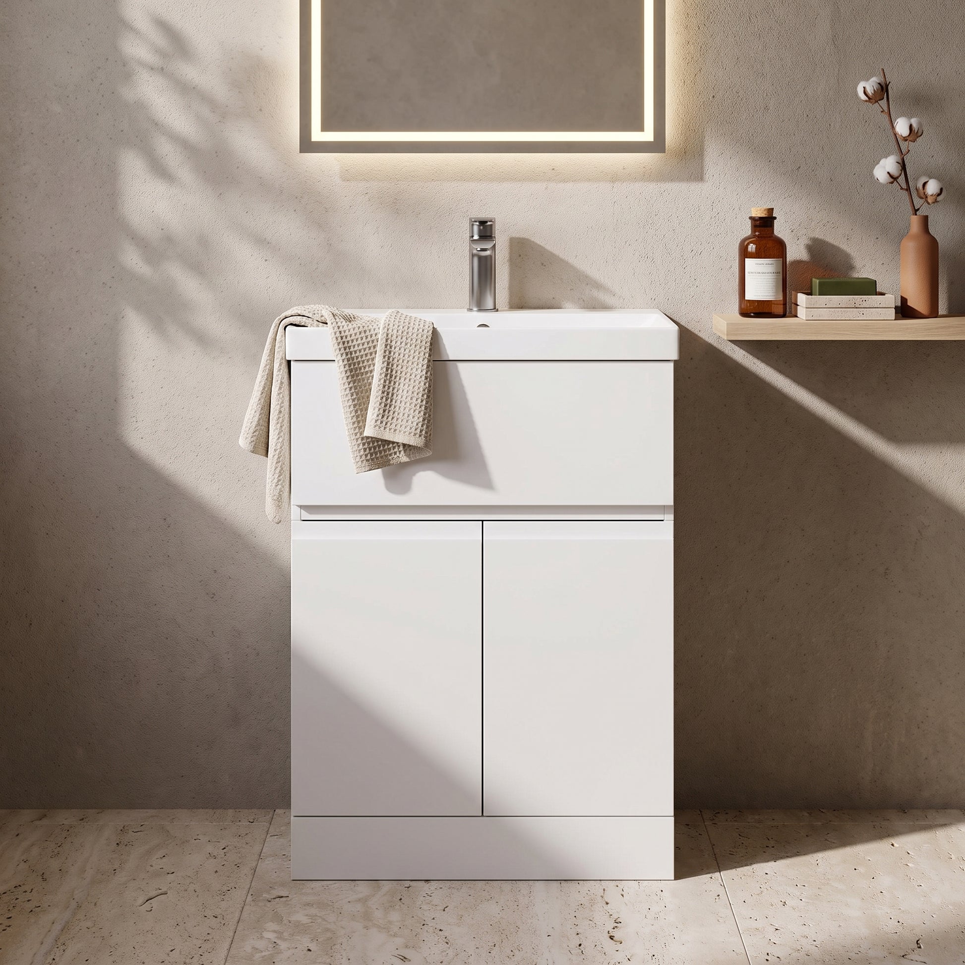 Fairford Finesse 600mm Satin White Floor Standing Vanity Unit, with Top Drawer