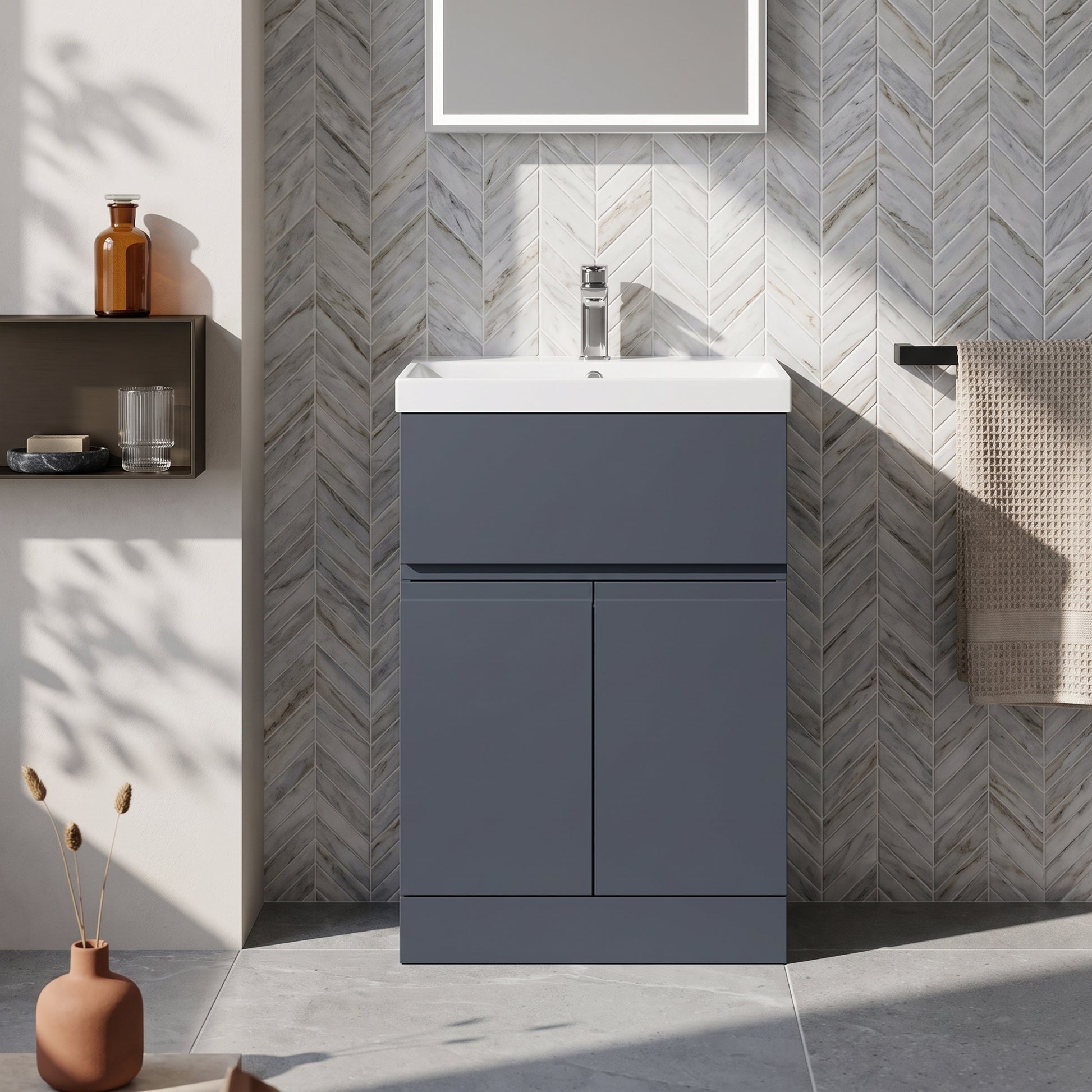 Fairford Finesse 600mm Soft Black Floorstanding 2-Door/Drawer Vanity Unit