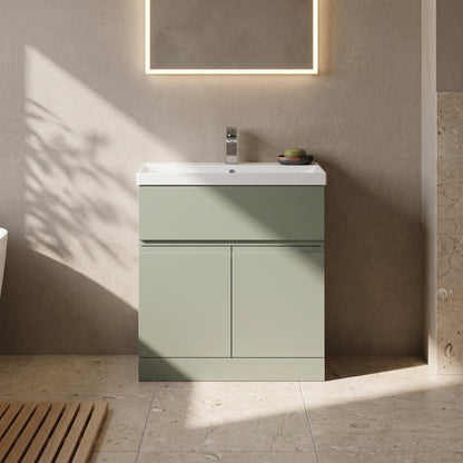 Fairford Finesse Satin Green 800mm 2 Door Floorstanding Vanity Unit with Top Drawer