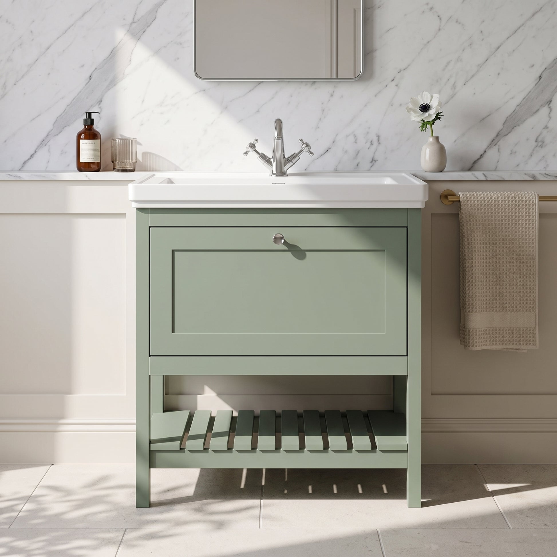 Fairford Juliette 800mm Fern Green 1 Tap Hole Floorstanding Vanity Unit