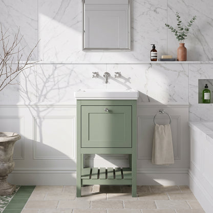 Fairford Juliette Fern Green 500mm 1 Drawer Floorstanding Vanity Unit with 0 Tap Hole Basin