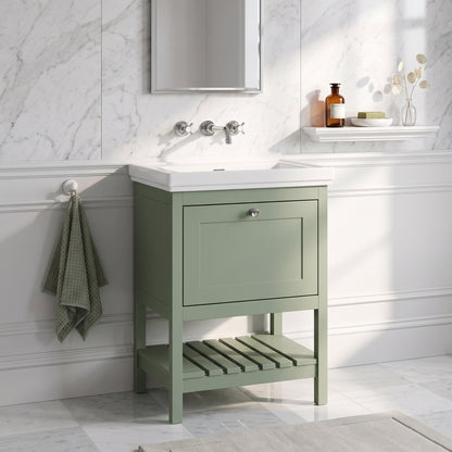 Fairford Juliette Fern Green 600mm 1 Drawer Floorstanding Vanity Unit with 0 Tap Hole Basin
