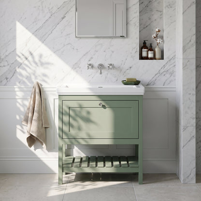 Fairford Juliette Fern Green 800mm 1 Drawer Floorstanding Vanity Unit with 0 Tap Hole Basin