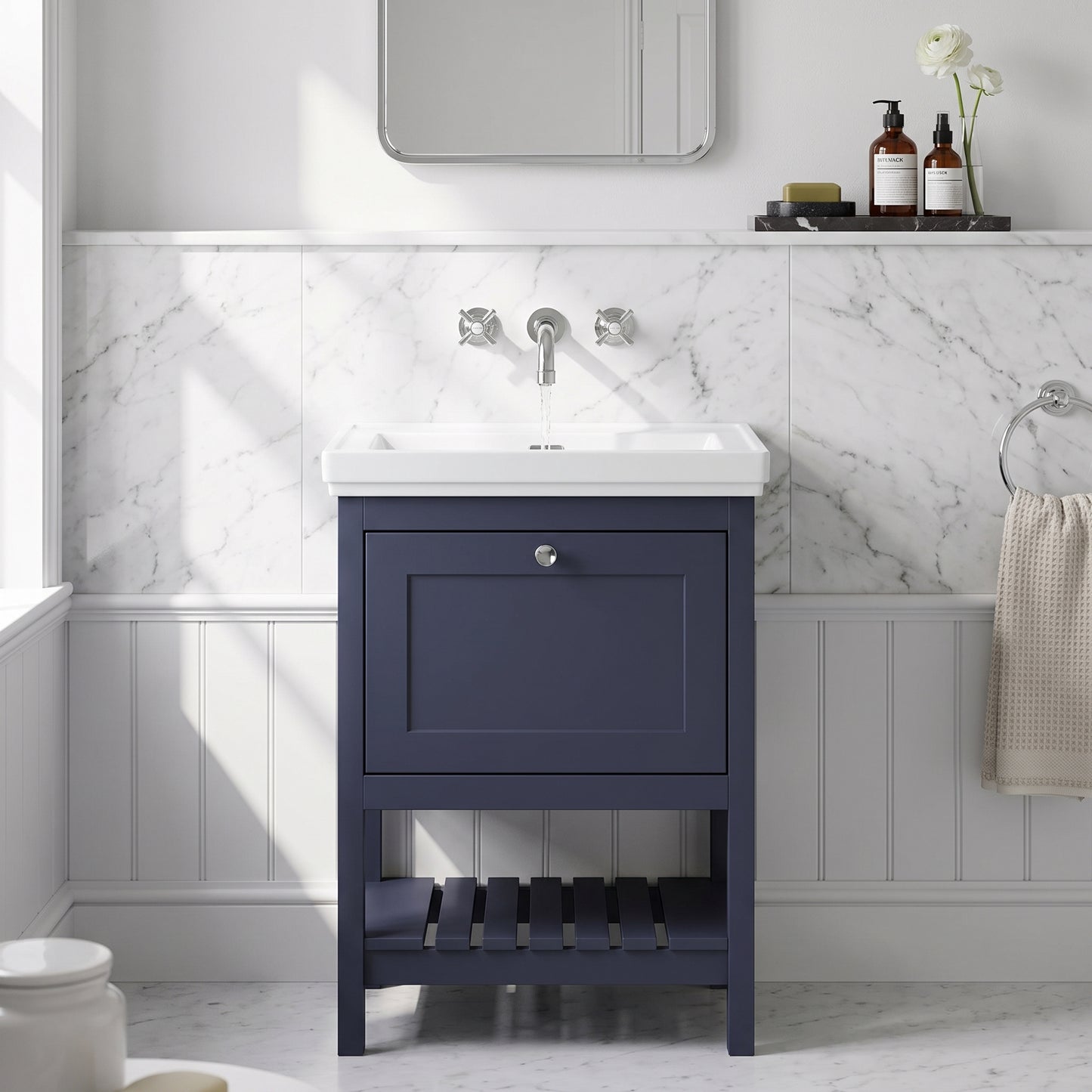 Fairford Juliette Indigo Blue 600mm 1 Drawer Floorstanding Vanity Unit with 0 Tap Hole Basin
