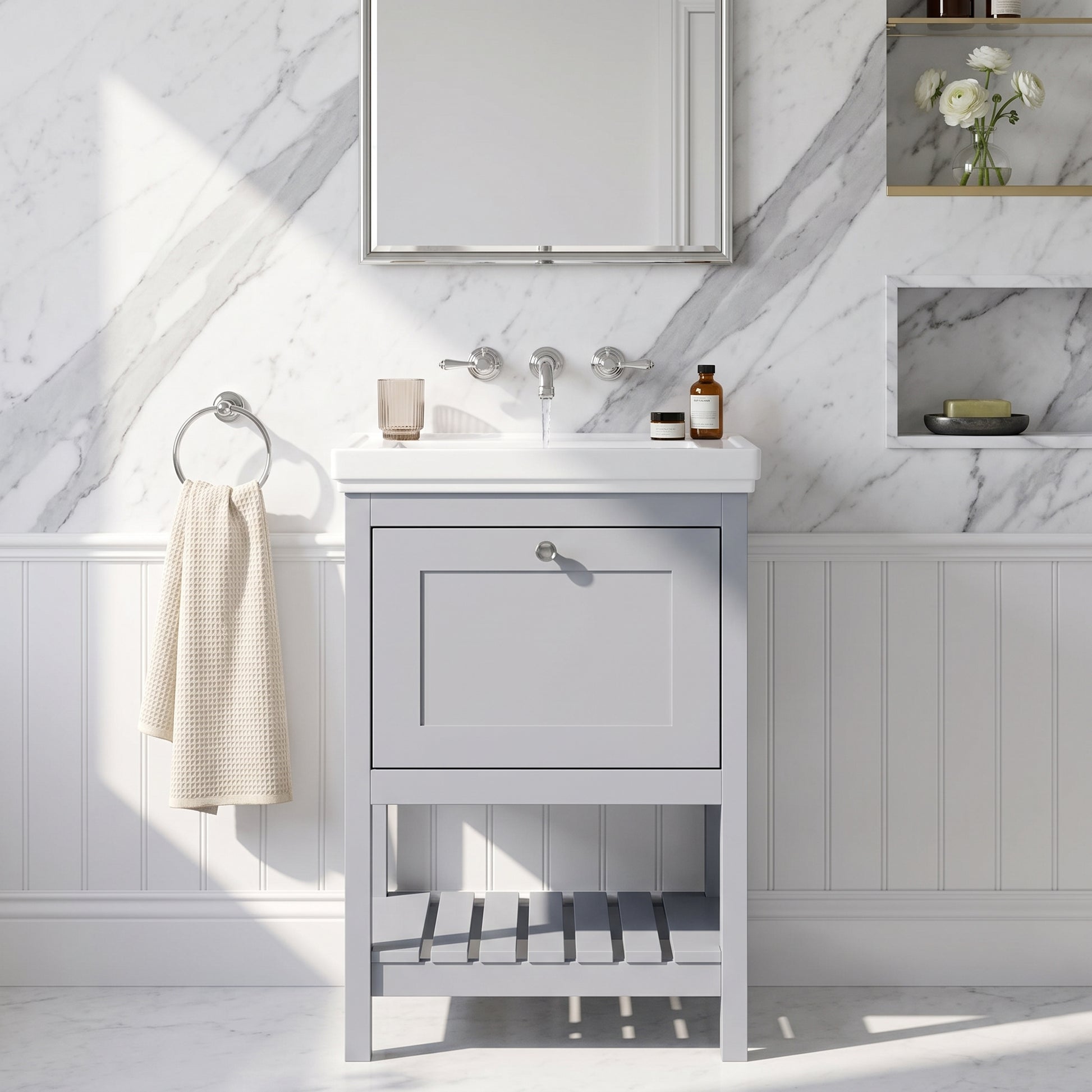 Fairford Juliette Satin Grey 500mm 1 Drawer Floorstanding Vanity Unit with 0 Tap Hole Basin