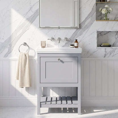 Fairford Juliette Satin Grey 500mm 1 Drawer Floorstanding Vanity Unit with 0 Tap Hole Basin
