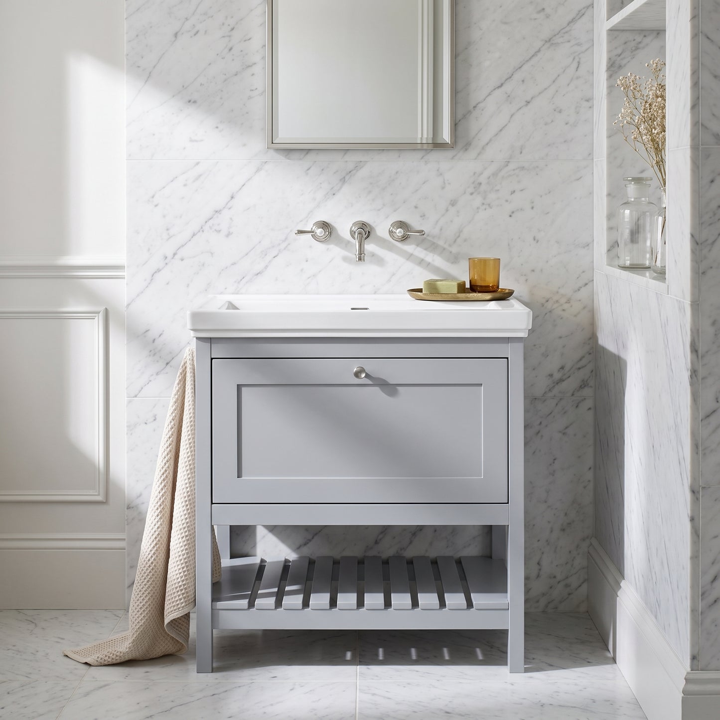 Fairford Juliette Satin Grey 800mm 1 Drawer Floorstanding Vanity Unit with 0 Tap Hole Basin