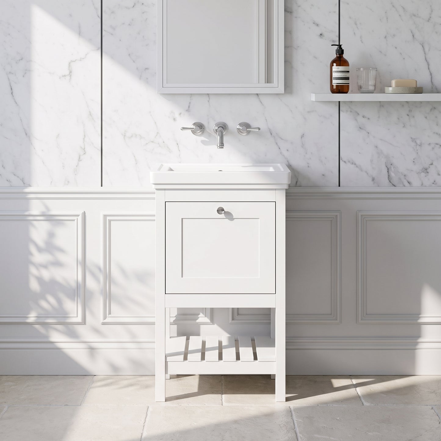 Fairford Juliette Satin White 500mm 1 Drawer Floorstanding Vanity Unit with 0 Tap Hole Basin