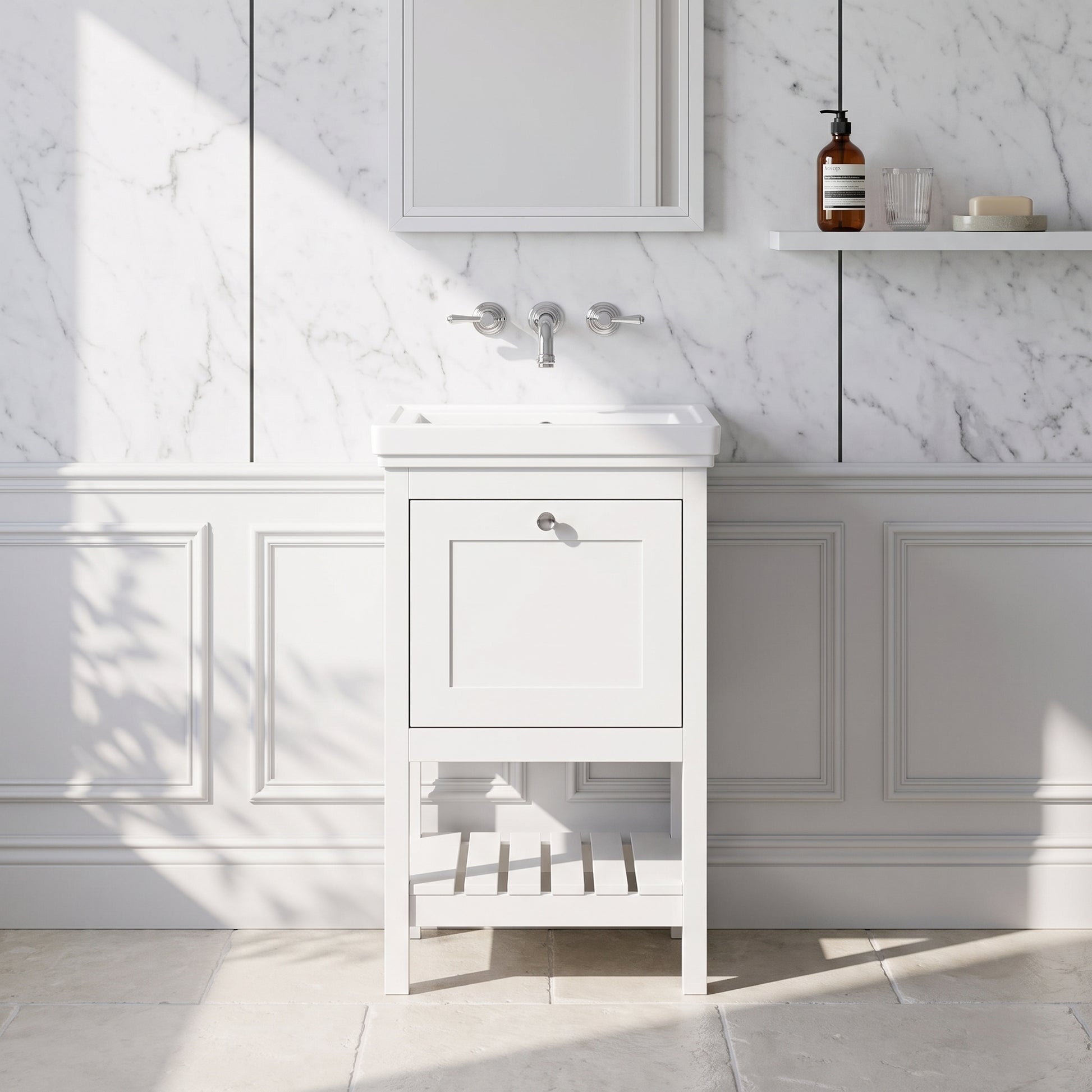 Fairford Juliette Satin White 500mm 1 Drawer Floorstanding Vanity Unit with 0 Tap Hole Basin