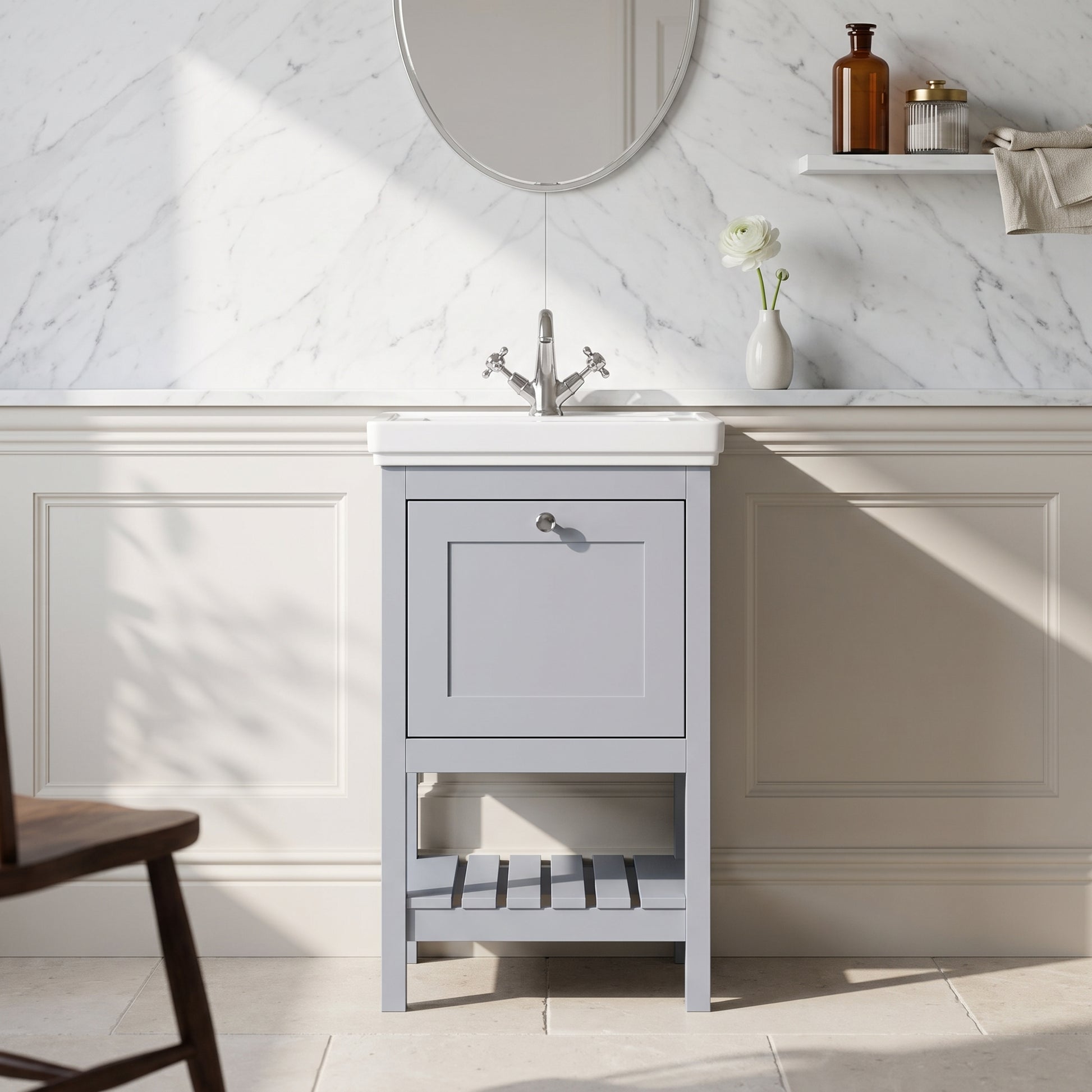 Fairford Juliette Satin Grey 500mm 1 Drawer Floorstanding Vanity Unit with 1 Tap Hole Basin