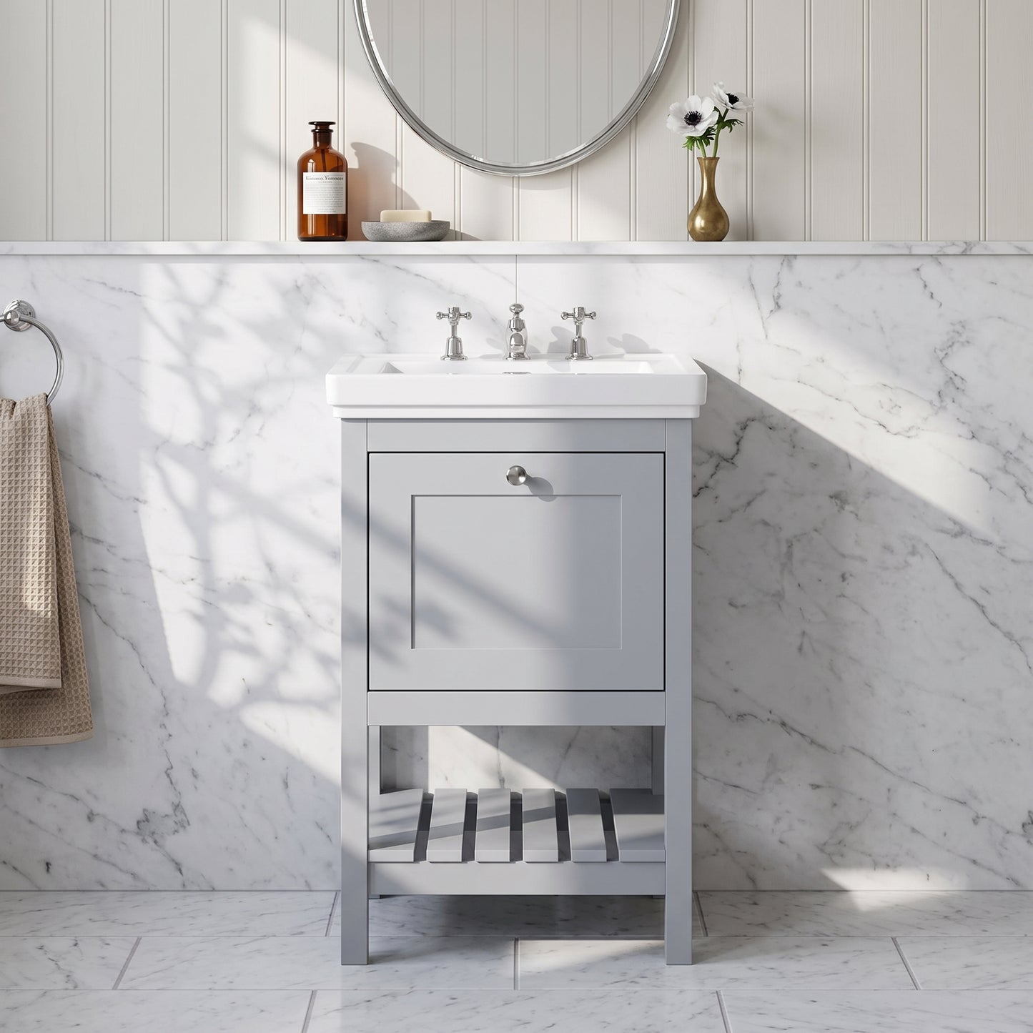 Fairford Juliette Satin Grey 500mm 1 Drawer Floorstanding Vanity Unit with 3 Tap Hole Basin