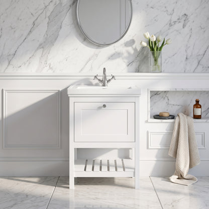 Fairford Juliette Satin White 600mm 1 Drawer Floorstanding Vanity Unit with 1 Tap Hole Basin