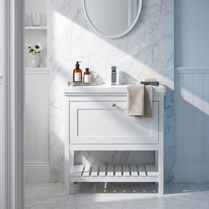 Fairford Juliette Satin White 800mm 1 Drawer Floorstanding Vanity Unit with 1 Tap Hole Basin